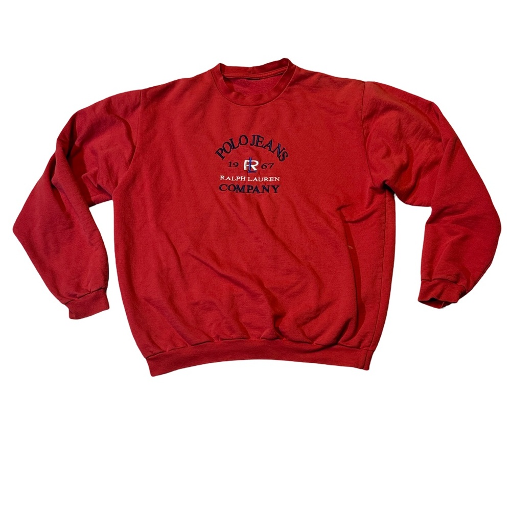 VINTAGE Polo Jeans Ralph Lauren mens L Large red crewneck pullover sweatshirt